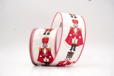 Cremefarbenes/rotes klassisches Weihnachts-Nussknacker-Drahtband_KW0437GC-2R-7